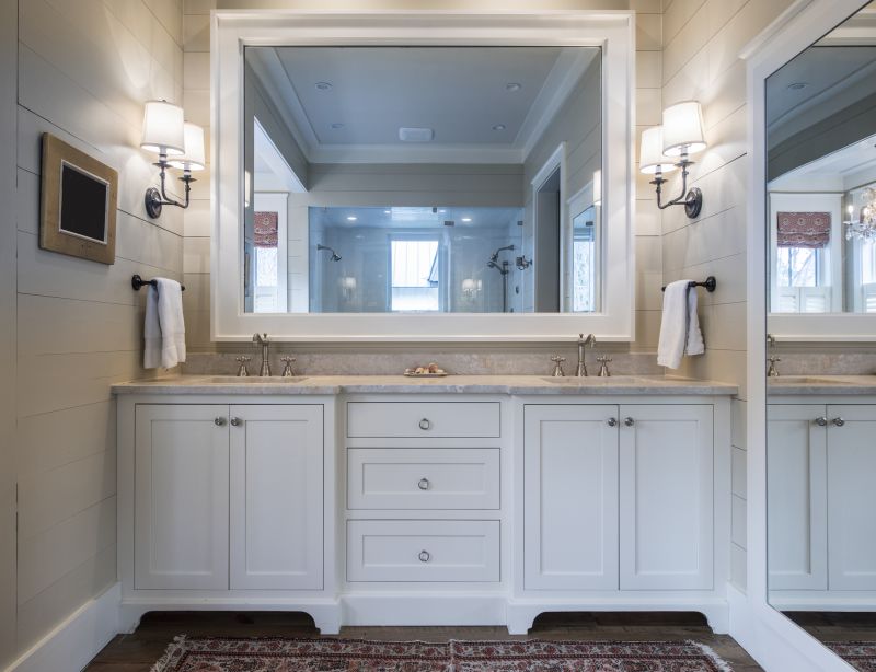Contemporary bathroom with dual vanities