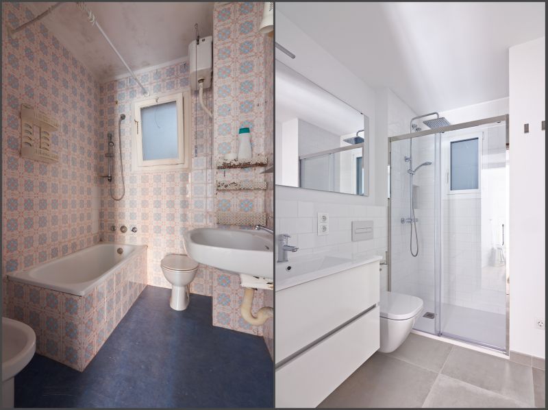 Spacious walk-in shower with seating